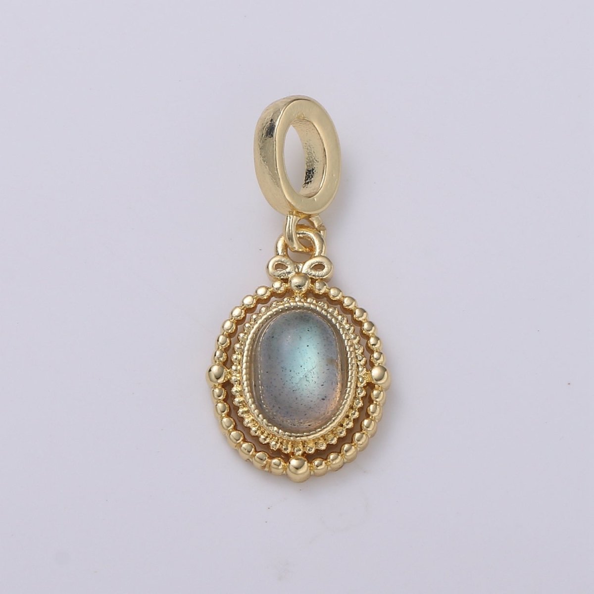 14k Gold filled Charm Geometric Bold Oval charm Rainbow Labradorite Medallion pendant, Necklace Bracelet supply, Jewelry makings H-301 - DLUXCA