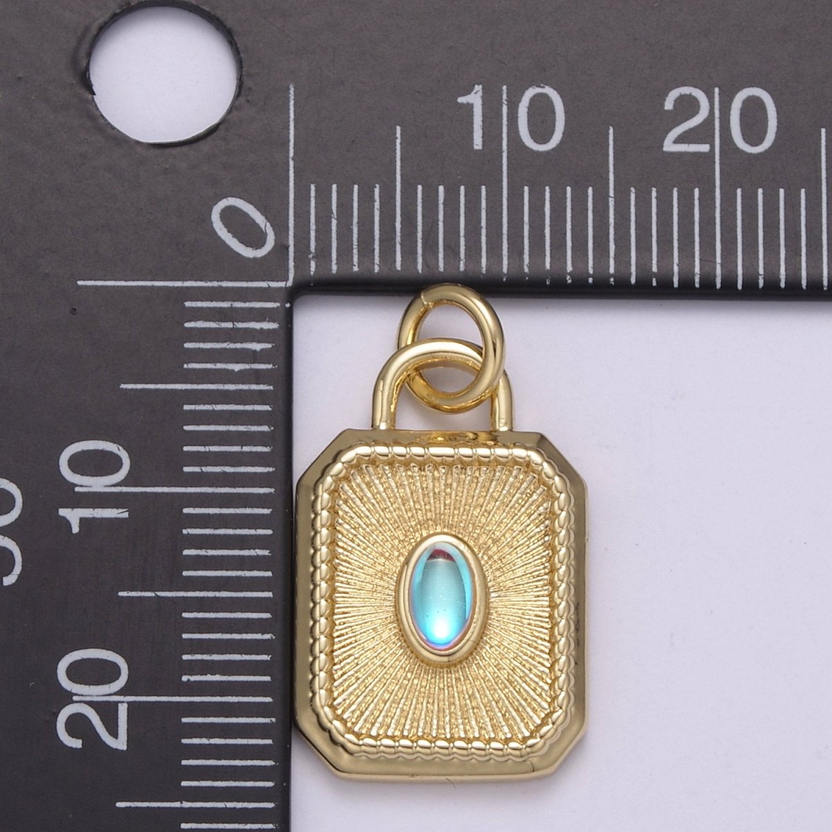 14k Gold filled Charm Geometric Tag Tile rectangle charm w/ Moonstone Medallion pendant, Necklace supply, Jewelry makings N-209 N-210 - DLUXCA