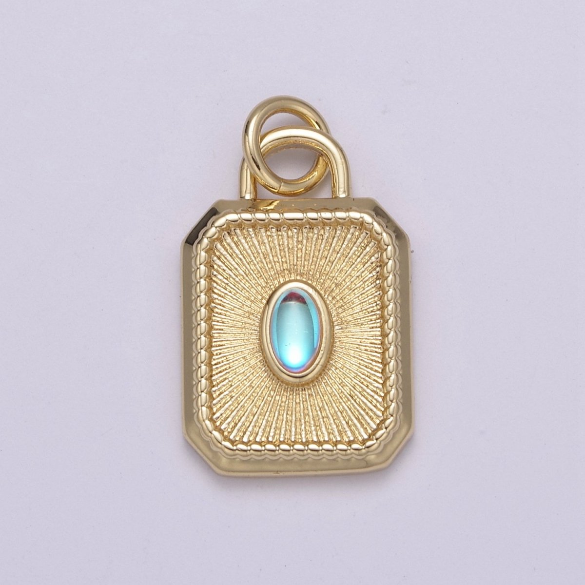 14k Gold filled Charm Geometric Tag Tile rectangle charm w/ Moonstone Medallion pendant, Necklace supply, Jewelry makings N-209 N-210 - DLUXCA