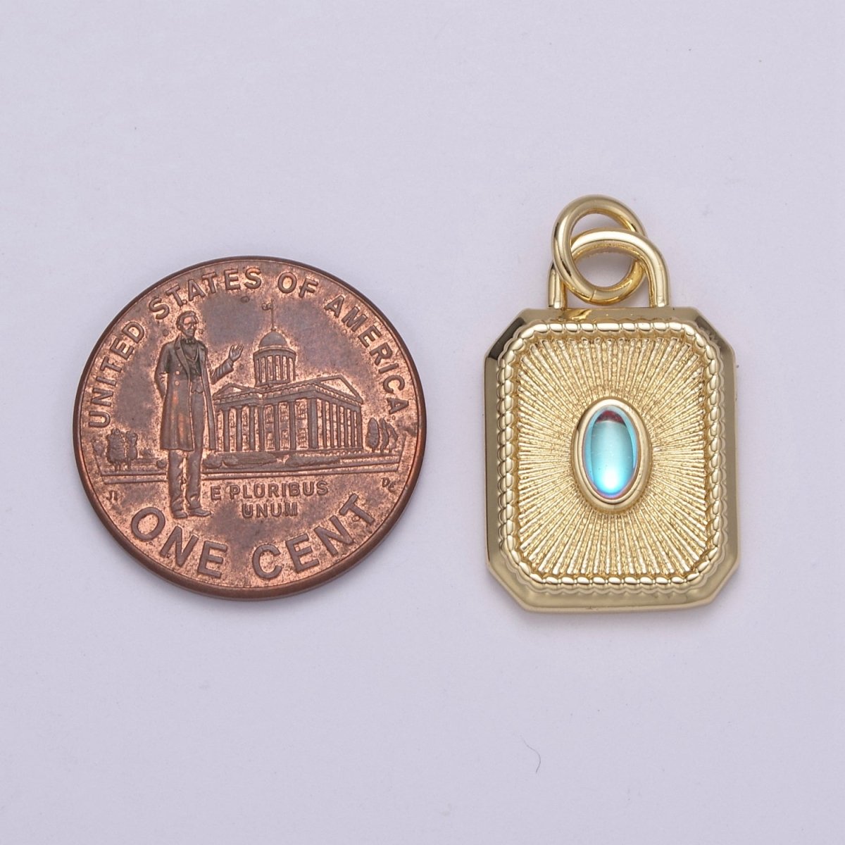 14k Gold filled Charm Geometric Tag Tile rectangle charm w/ Moonstone Medallion pendant, Necklace supply, Jewelry makings N-209 N-210 - DLUXCA