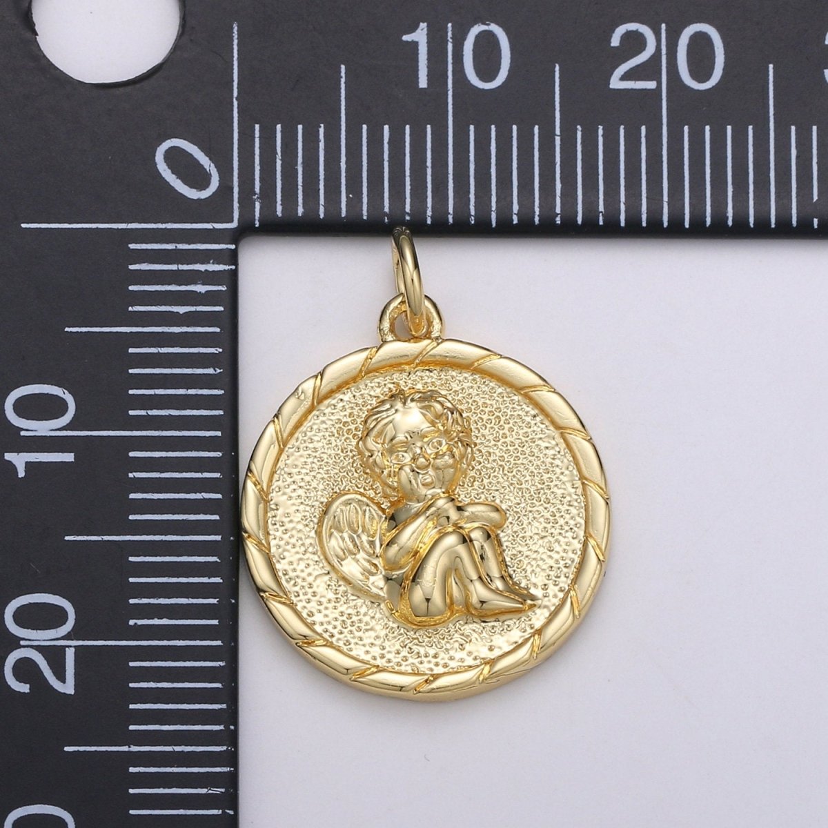 14K Gold Filled Cherub pendant - Little Angel- Necklace Charm - Coin Disc Charm- gift for Daughter- Jewelry Findings - Charm For Necklace D-718 - DLUXCA