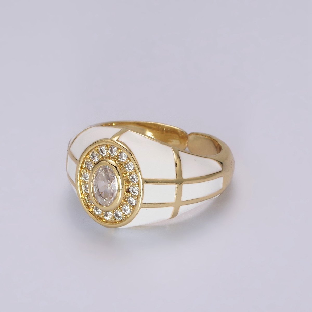 14K Gold Filled Chunky Colorful Ring • Dome Cocktail Ring • ENAMEL Pink Green Black White Ring U-137 ~ U-141 - DLUXCA