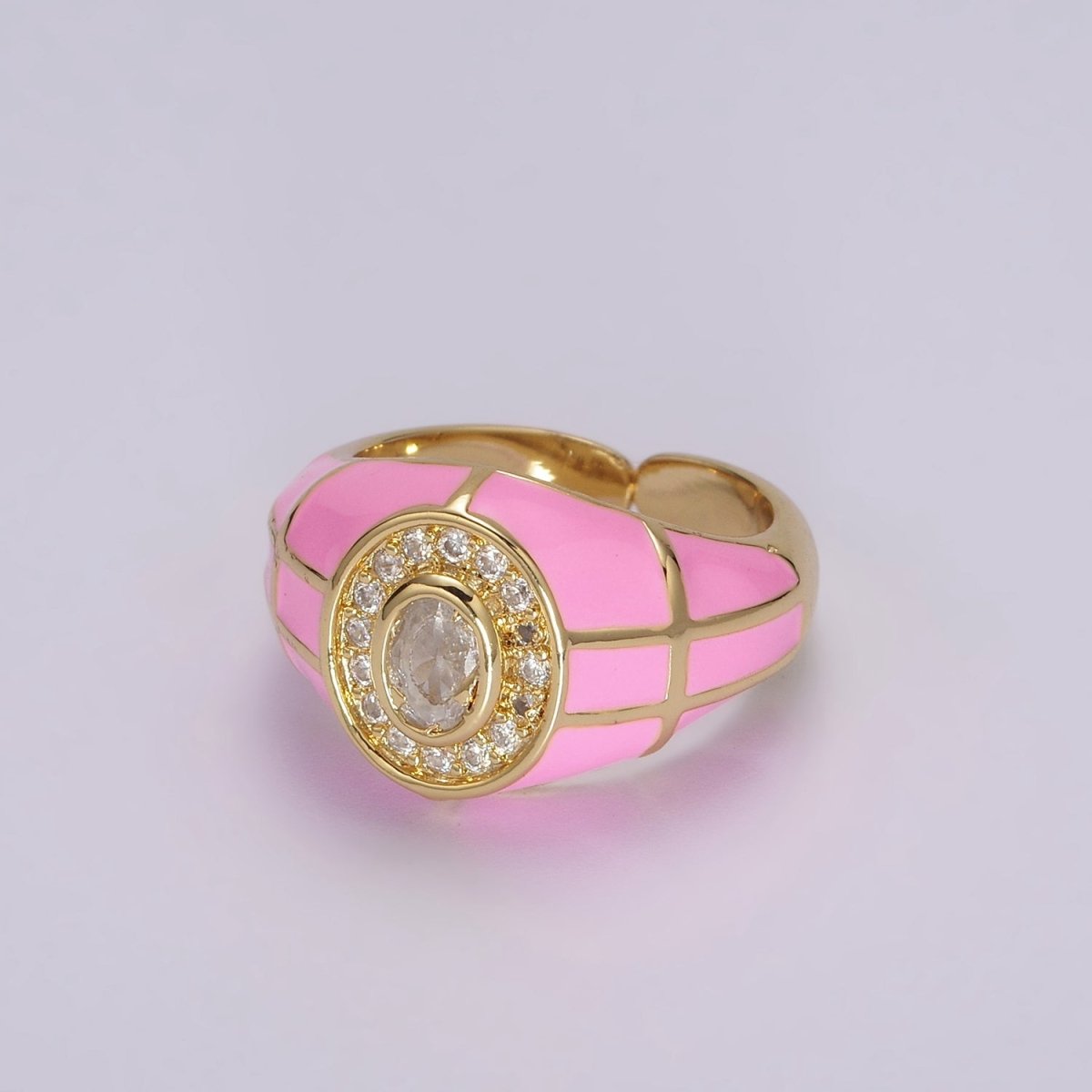 14K Gold Filled Chunky Colorful Ring • Dome Cocktail Ring • ENAMEL Pink Green Black White Ring U-137 ~ U-141 - DLUXCA