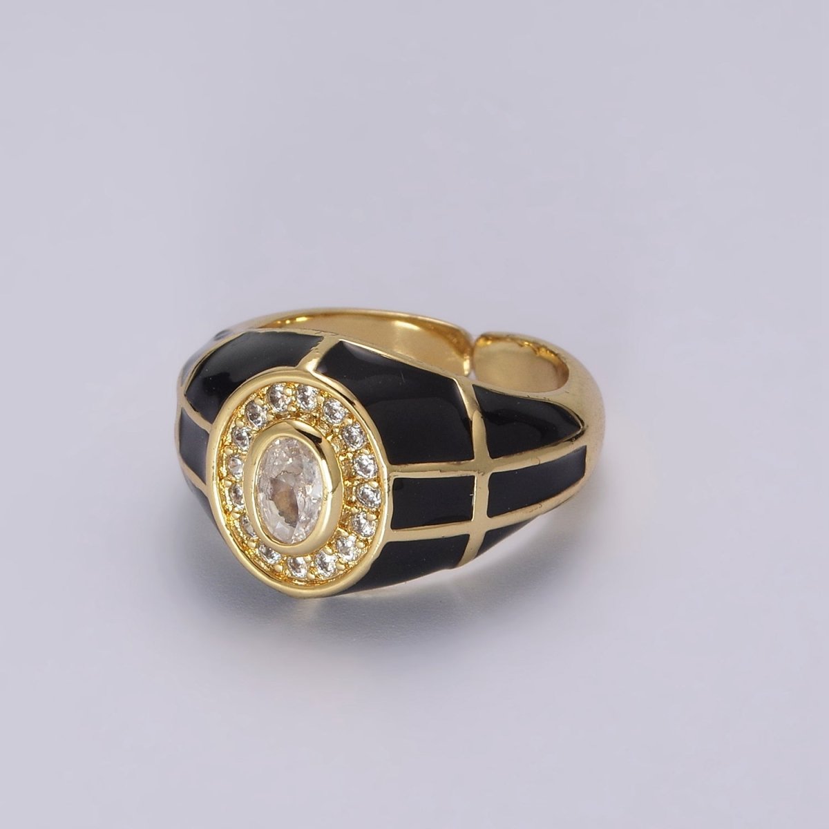 14K Gold Filled Chunky Colorful Ring • Dome Cocktail Ring • ENAMEL Pink Green Black White Ring U-137 ~ U-141 - DLUXCA