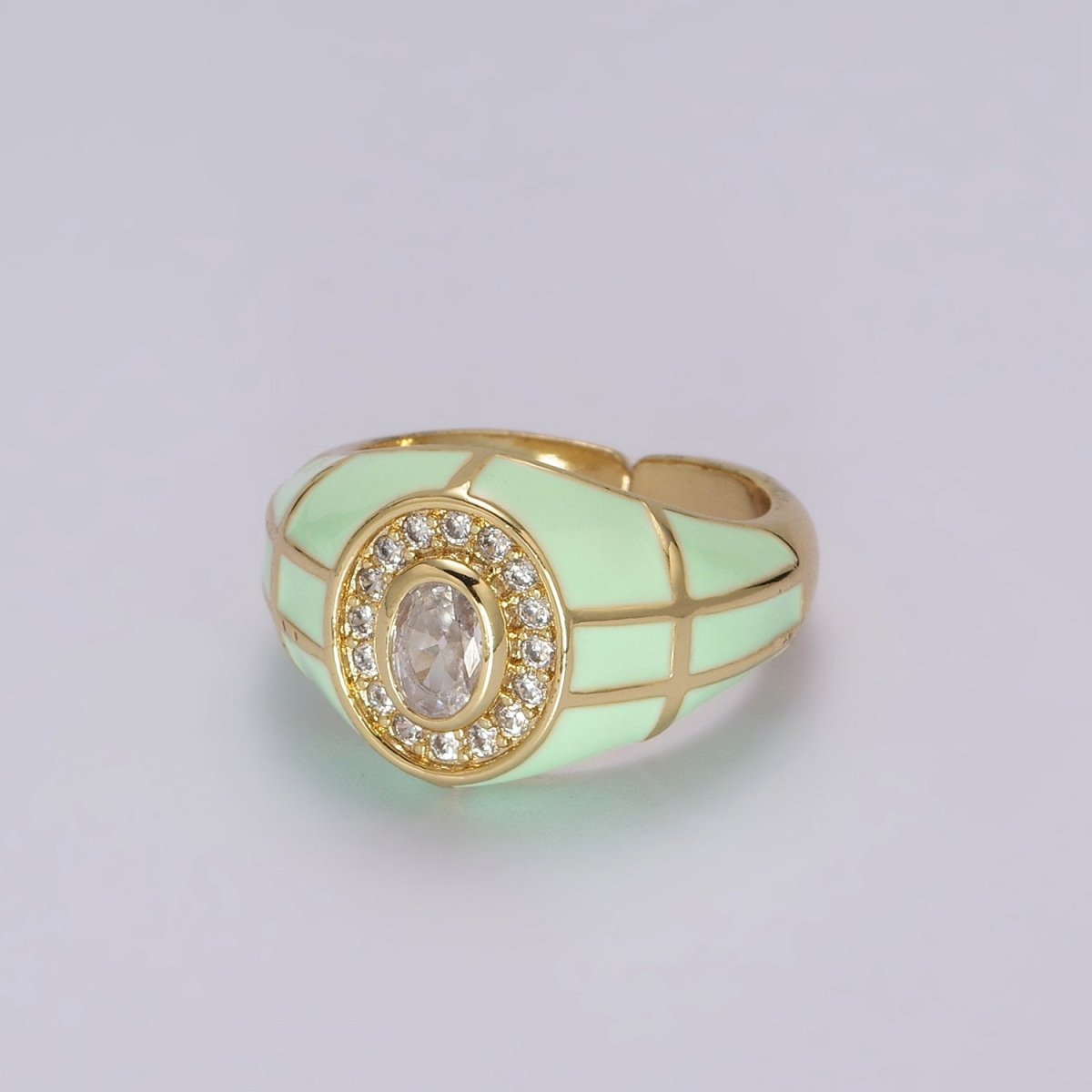 14K Gold Filled Chunky Colorful Ring • Dome Cocktail Ring • ENAMEL Pink Green Black White Ring U-137 ~ U-141 - DLUXCA