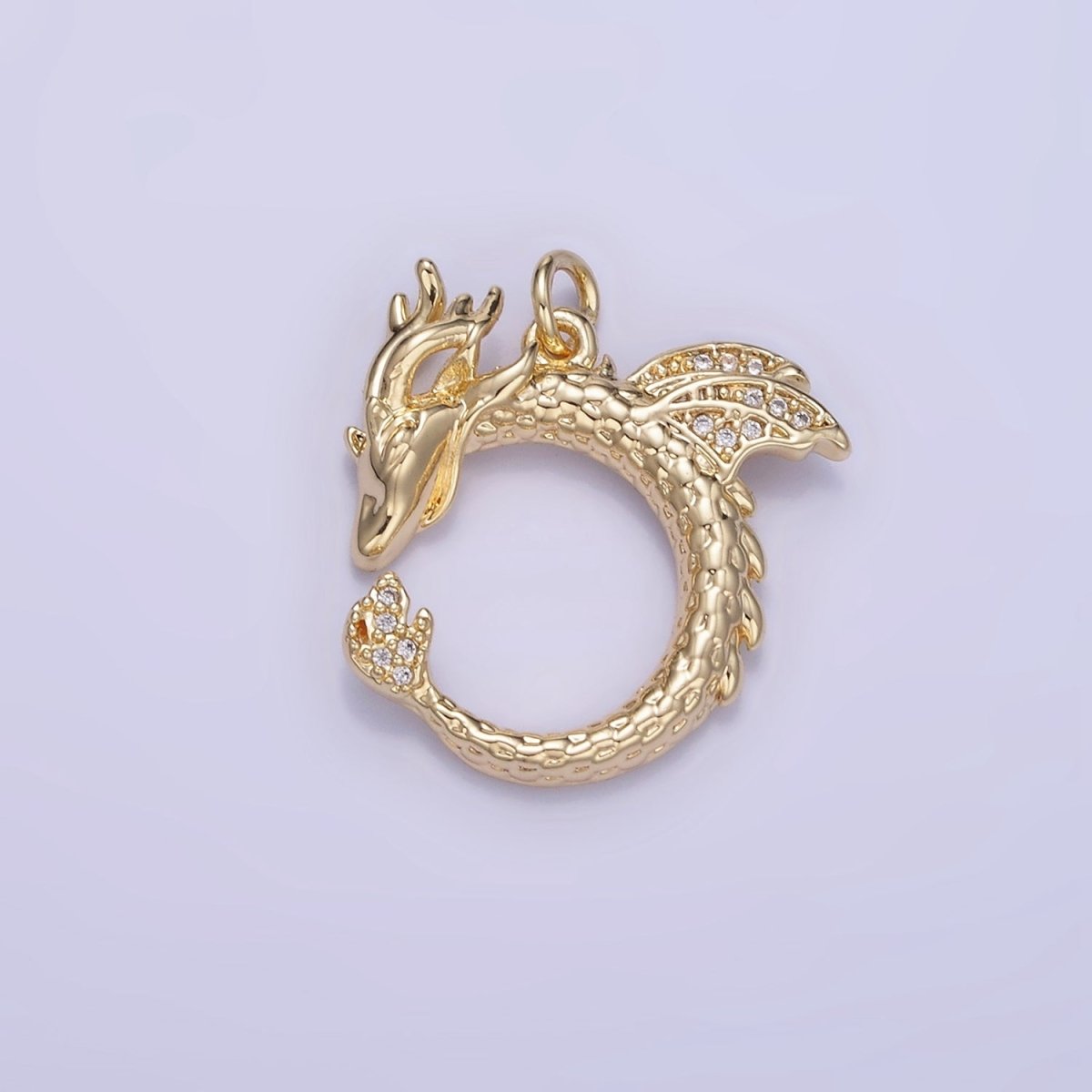 14K Gold Filled Circular Dragon Micro Paved CZ Charm | W587 - DLUXCA
