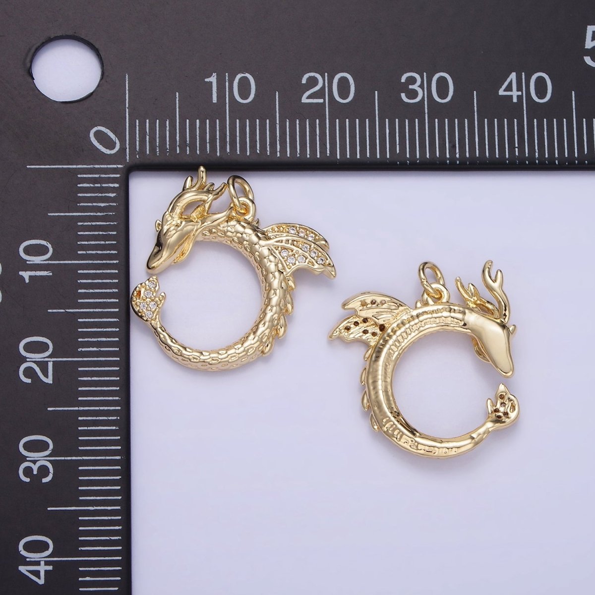 14K Gold Filled Circular Dragon Micro Paved CZ Charm | W587 - DLUXCA