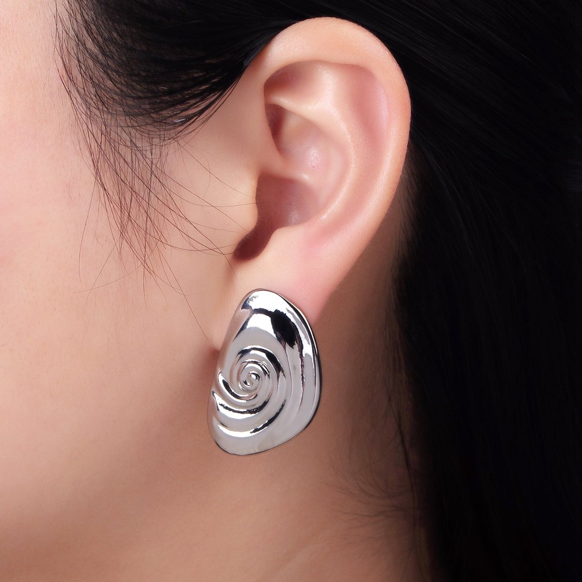 14K Gold Filled Circular Wave Abstract Stud Earrings in Gold & Silver | P454 P455 - DLUXCA