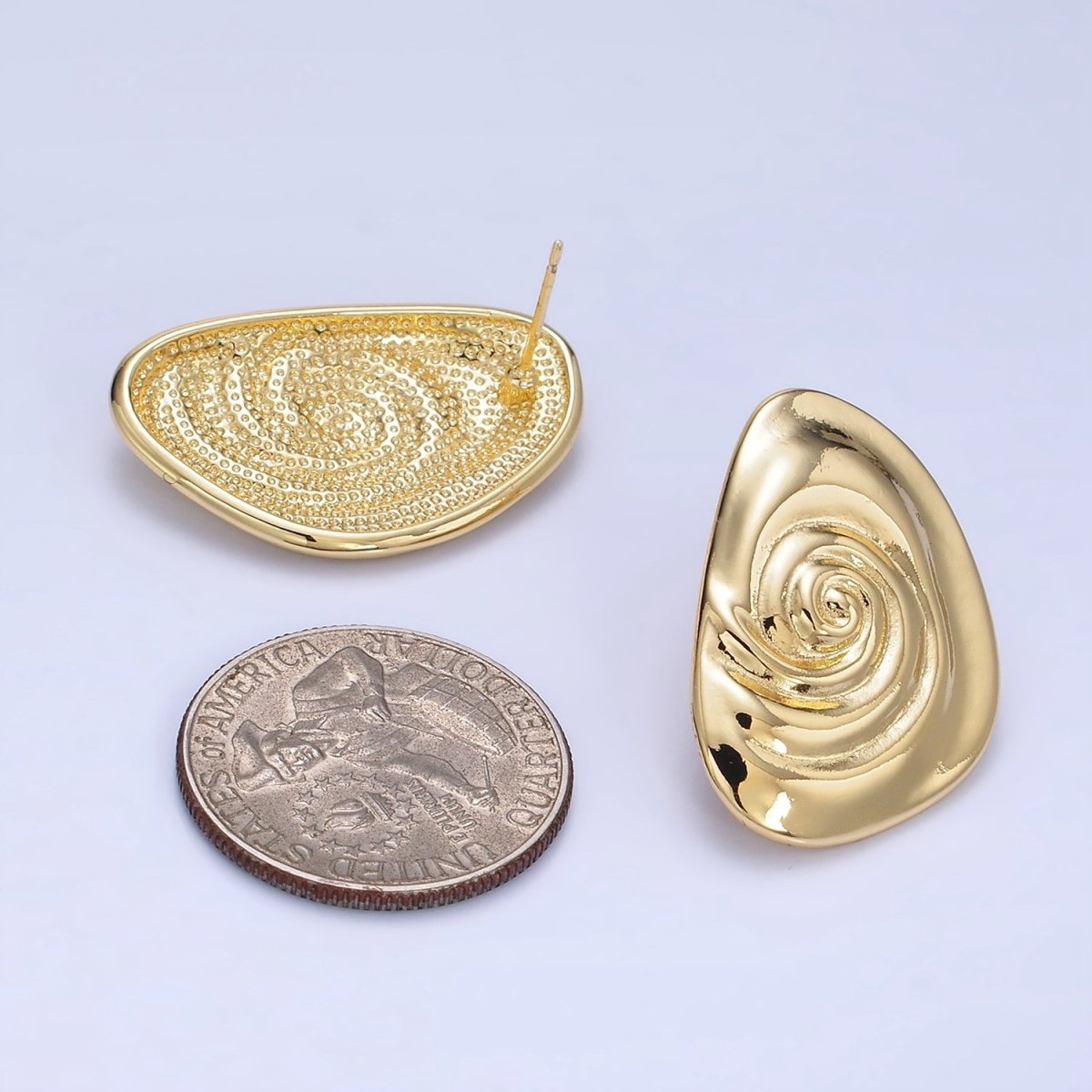 14K Gold Filled Circular Wave Abstract Stud Earrings in Gold & Silver | P454 P455 - DLUXCA