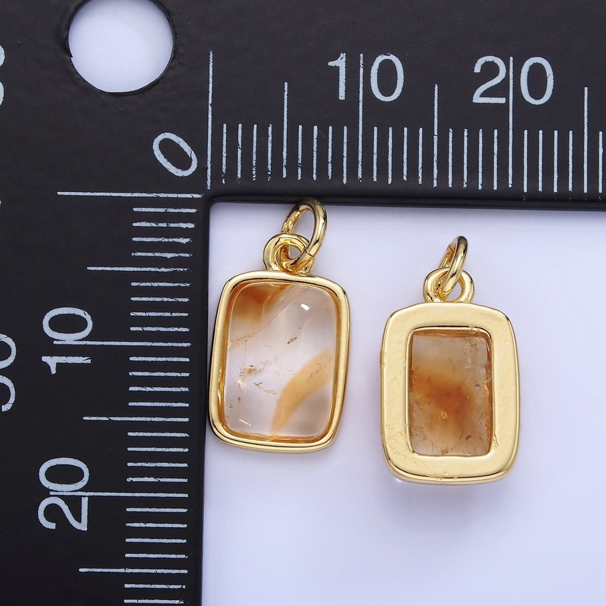 14K Gold Filled Citrine Gemstone Rectangle Bezel Charm | W583 - DLUXCA