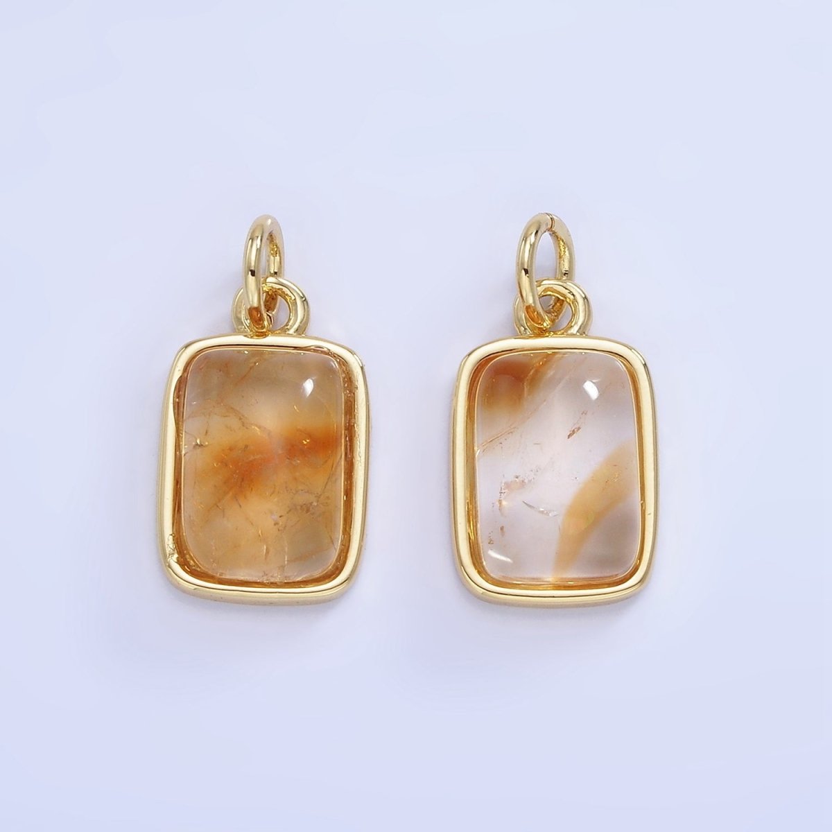 14K Gold Filled Citrine Gemstone Rectangle Bezel Charm | W583 - DLUXCA