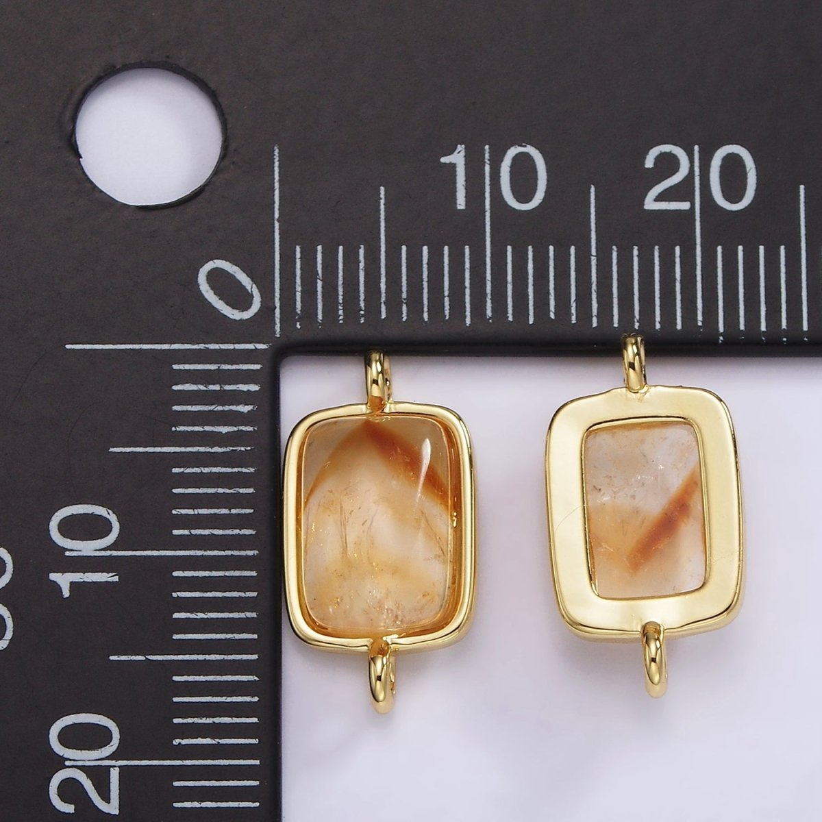 14K Gold Filled Citrine Gemstone Rectangular Bezel Connector | G254 - DLUXCA