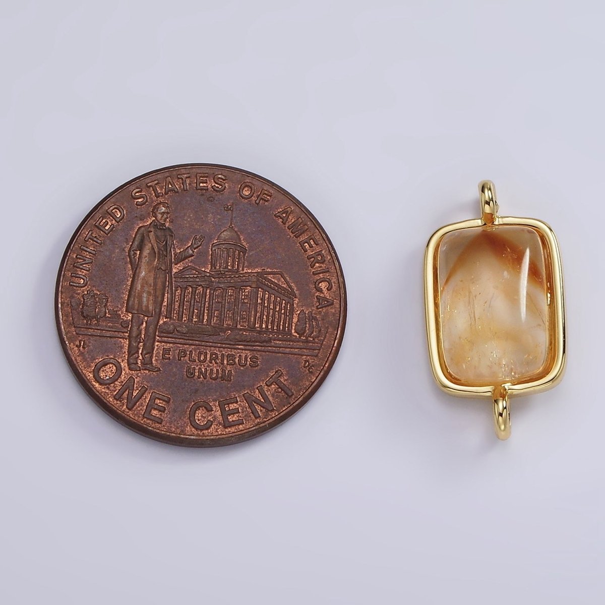 14K Gold Filled Citrine Gemstone Rectangular Bezel Connector | G254 - DLUXCA
