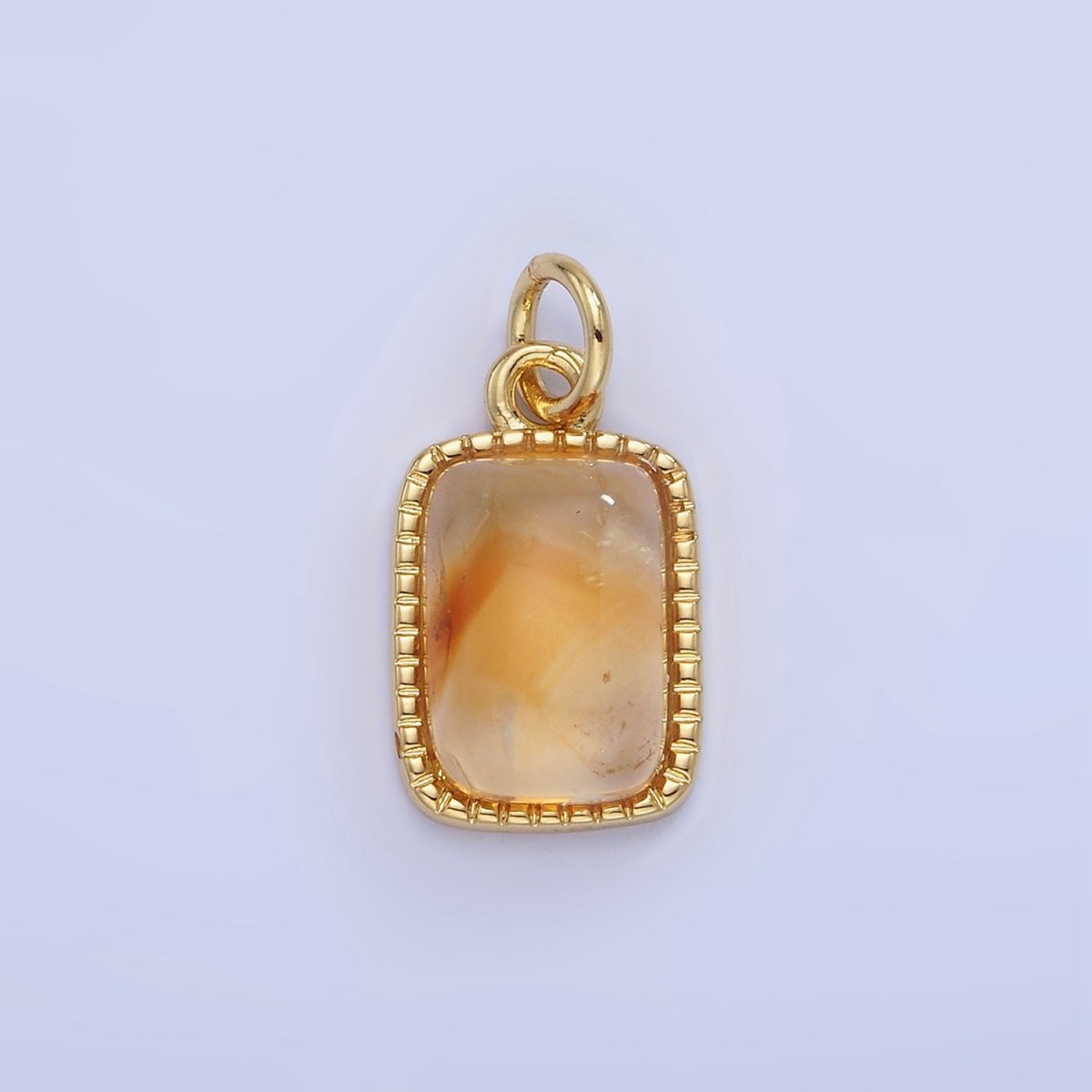 14K Gold Filled Citrine Rectangular Beaded Bezel Charm | W584 - DLUXCA
