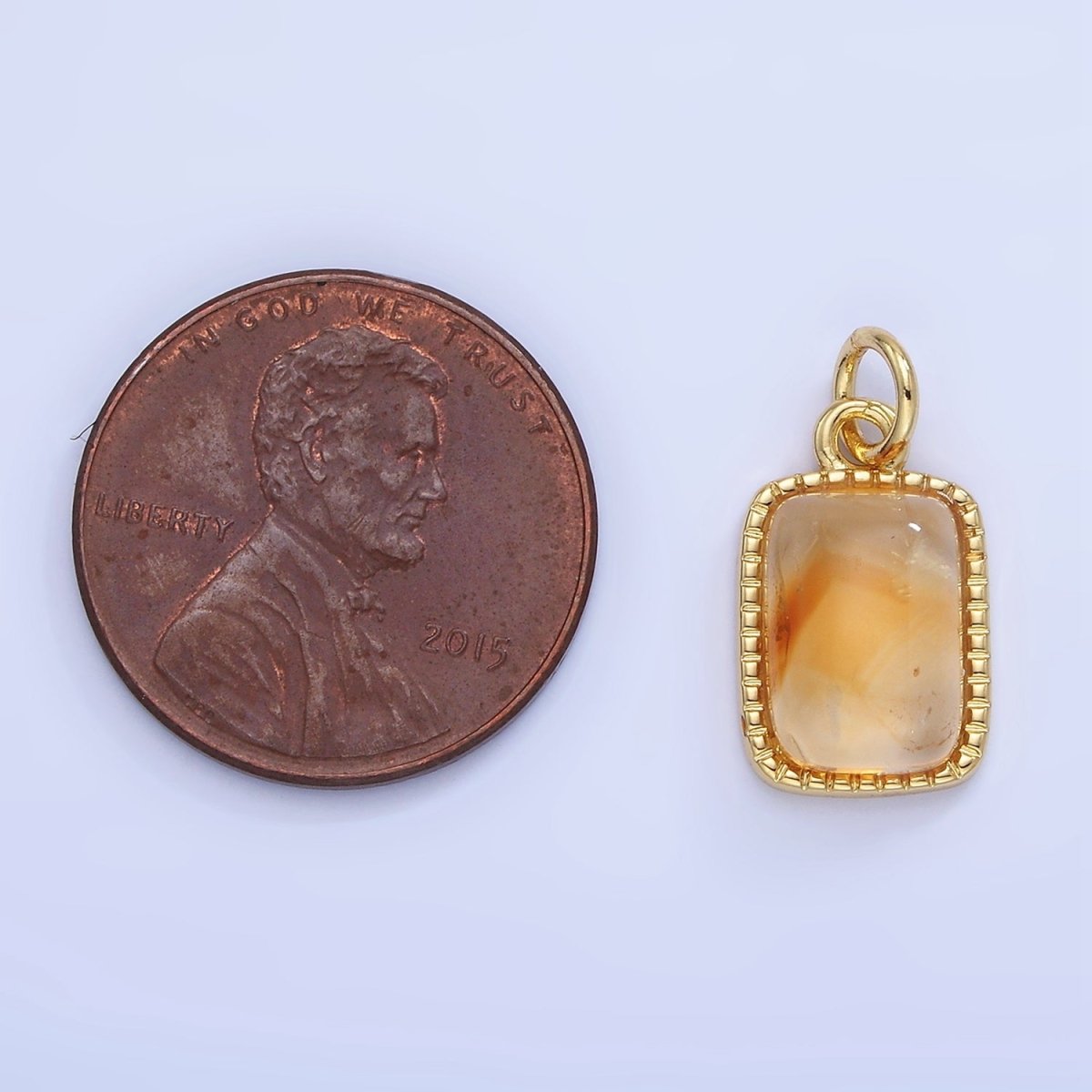 14K Gold Filled Citrine Rectangular Beaded Bezel Charm | W584 - DLUXCA