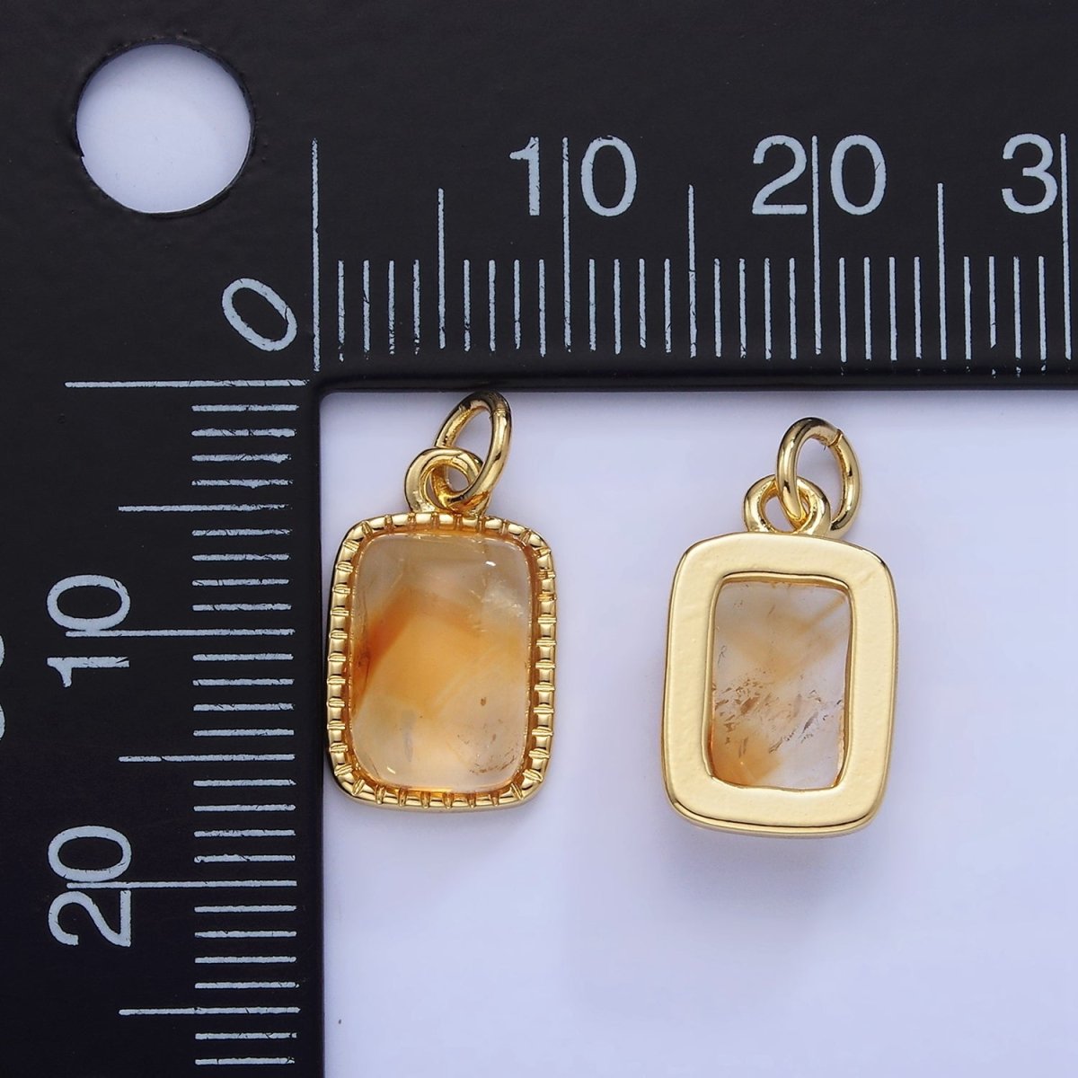 14K Gold Filled Citrine Rectangular Beaded Bezel Charm | W584 - DLUXCA