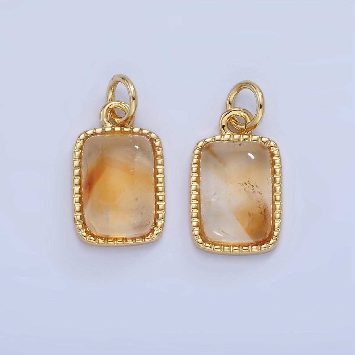 14K Gold Filled Citrine Rectangular Beaded Bezel Charm | W584 - DLUXCA