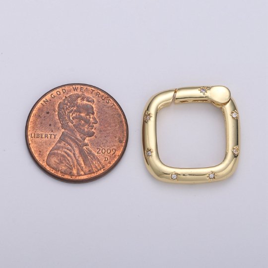 14k Gold FIlled Clasp CZ Micro Pave Square Shape Clasp with Open Spring, Square Spring Snap Clasp, 18x18mm K-840 - DLUXCA