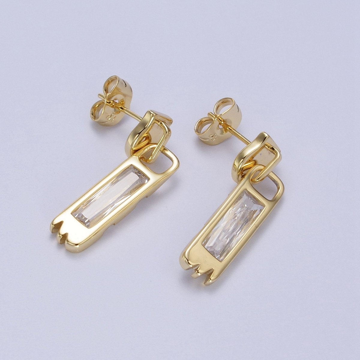 14K Gold Filled Clear Baguette Bar Drop Dangle Stud Earrings | Y-285 - DLUXCA