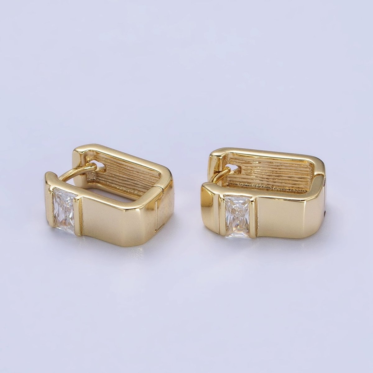 14K Gold Filled Clear Baguette CZ Wide U-Shaped Hoop Earrings | AB234 - DLUXCA