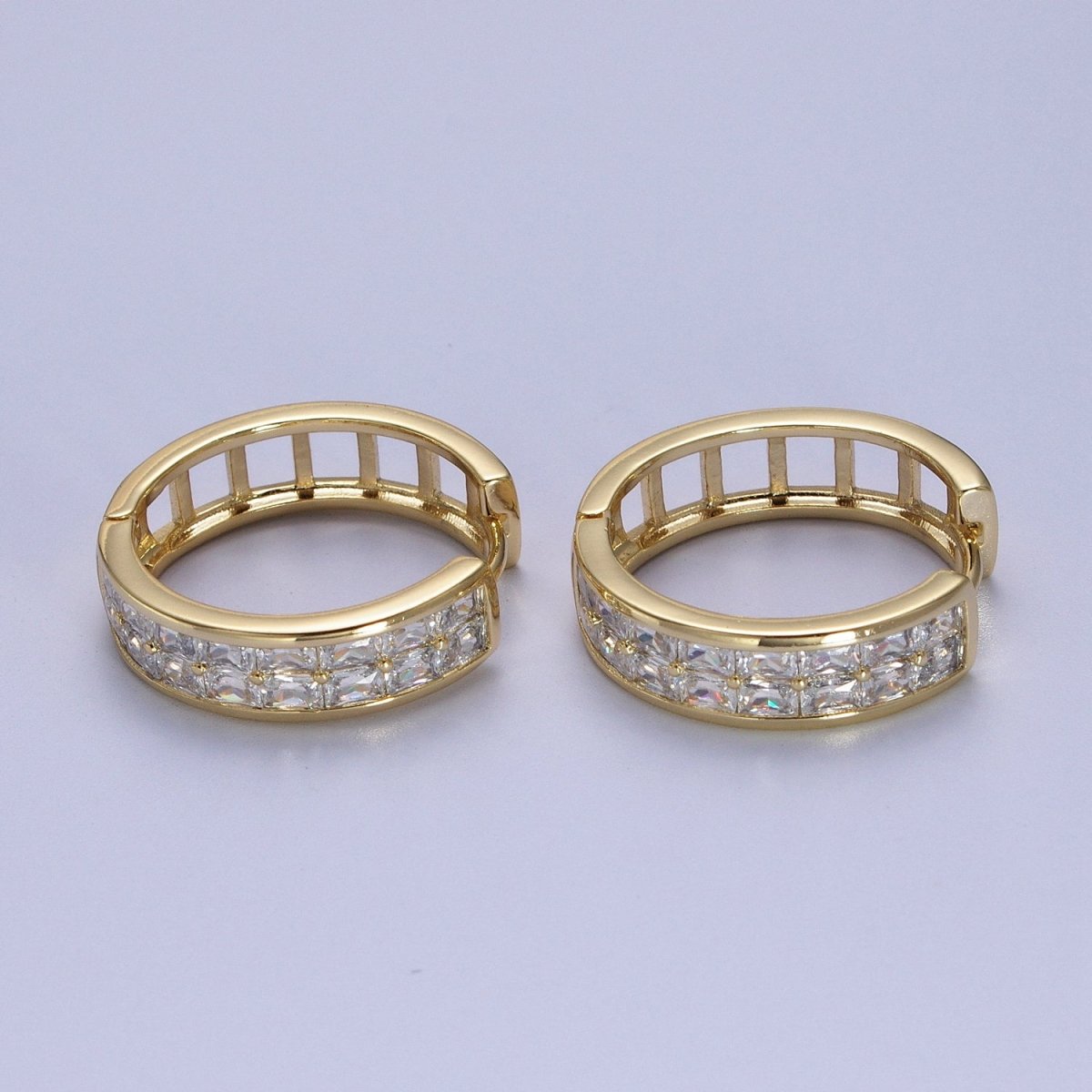 14K Gold Filled Clear Baguette Lined 22mm, 15mm Huggie Hoop Earrings | V-023 V-028 - DLUXCA