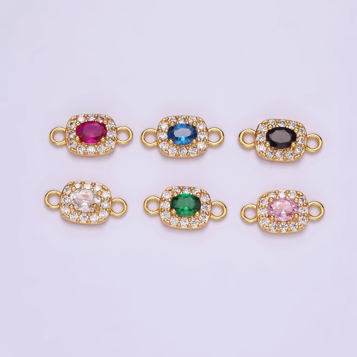 14K Gold Filled Clear, Black, Blue, Pink, Green, Fuchsia CZ 5mm Mini Rectangle Connector | G-107 - G-112 - DLUXCA