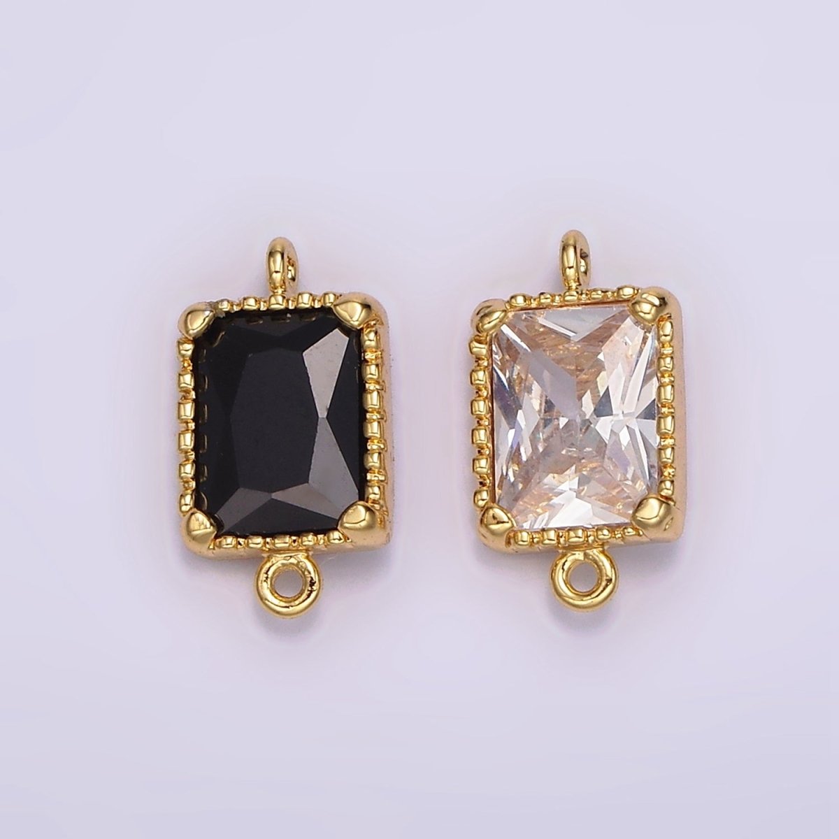 14K Gold Filled Clear, Black CZ Multifaceted Baguette Bezel Connector | G817 G818 - DLUXCA