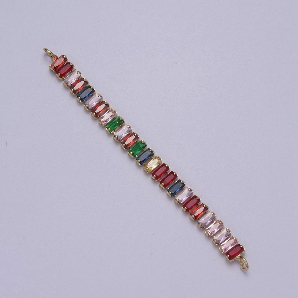 14k Gold Filled Clear / Colorful CZ Rectangular Baguette Paved connector Bendable Long Bar Connector for DIY Bracelet Component F-010 F-011 F-017 F-025 F-026 F-028 F-033 F-037 F-046 - DLUXCA