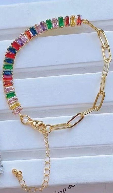 14k Gold Filled Clear / Colorful CZ Rectangular Baguette Paved connector Bendable Long Bar Connector for DIY Bracelet Component F-010 F-011 F-017 F-025 F-026 F-028 F-033 F-037 F-046 - DLUXCA