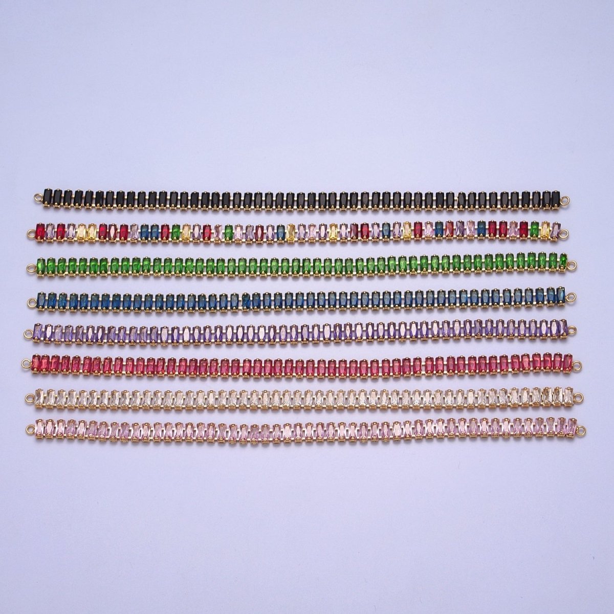 14k Gold Filled Clear / Colorful CZ Rectangular Baguette Paved connector Bendable Long Bar Connector for DIY Bracelet Necklace Component F-246 F-266 F-271 F-292 F-305 F-324 F-371 F-396 - DLUXCA