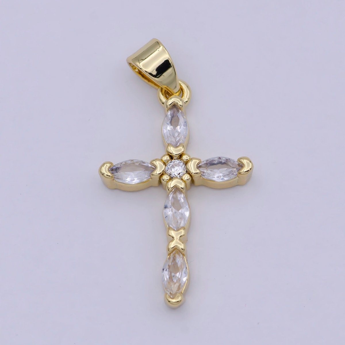 14K Gold Filled Clear Crystal Cubic Zirconia Cross Pendant Charm for Necklace N-586 - DLUXCA