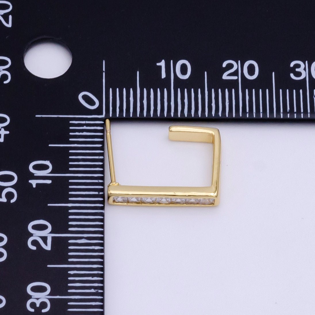 14K Gold Filled Clear CZ Baguette Square Lined J-Shaped Hoop Earrings | AE196 - DLUXCA