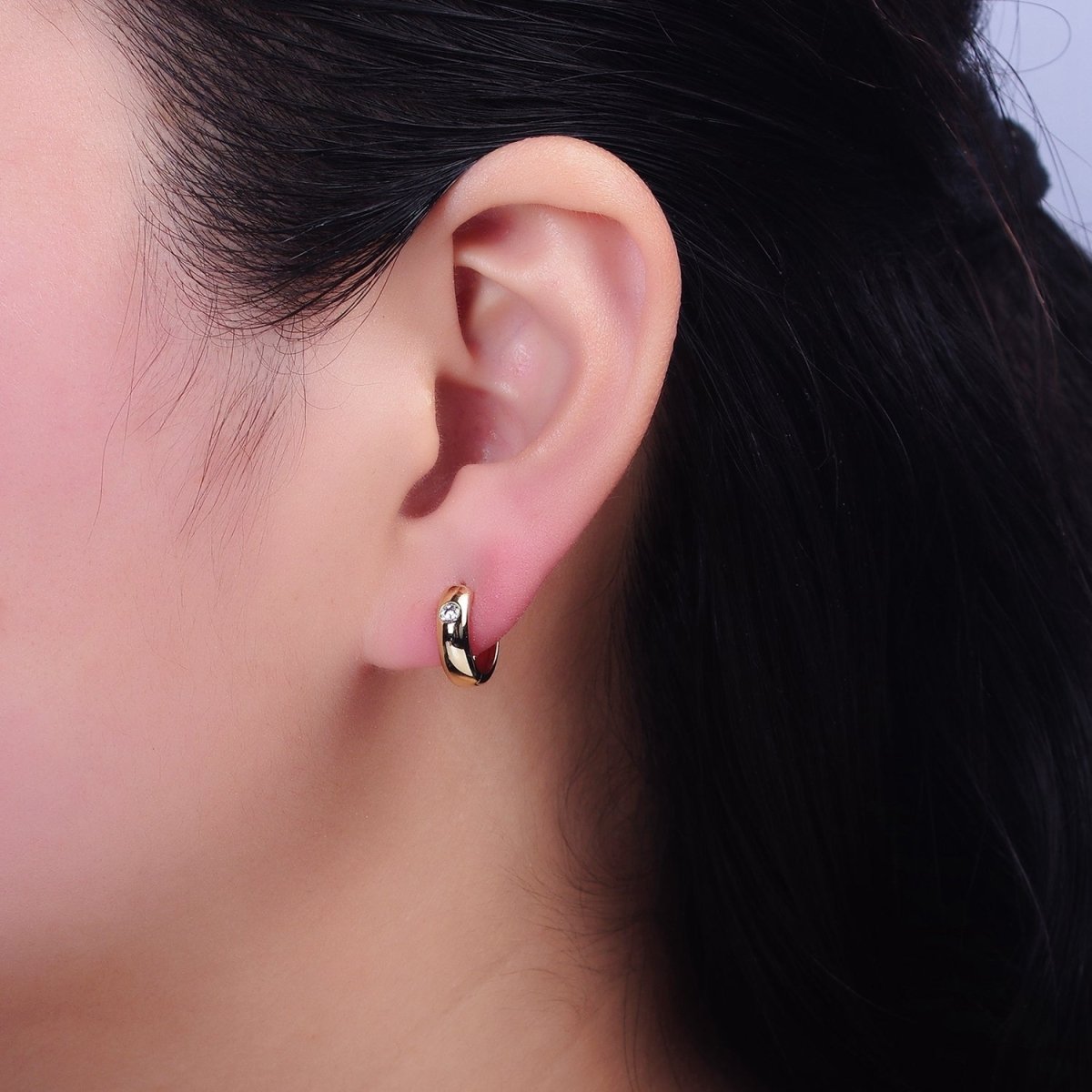 14K Gold Filled Clear CZ Dotted 12mm Cartilage Huggie Earrings | AD1426 - DLUXCA