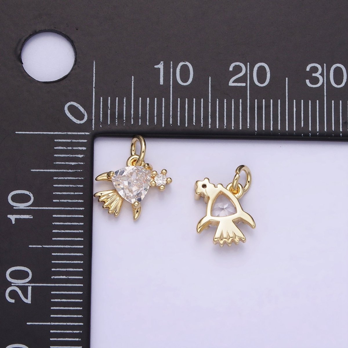 14K Gold Filled Clear CZ Fish Sea Animal Mini Charm | AG741 - DLUXCA