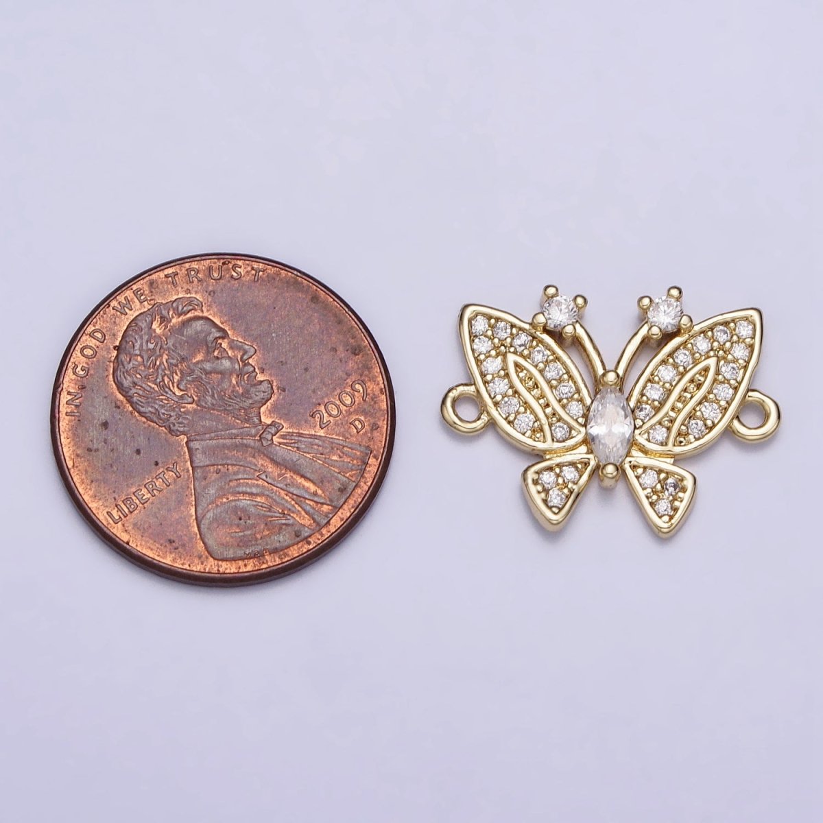 14K Gold Filled Clear CZ Marquise Micro Paved Butterfly Mariposa Antenna Connector | AA1023 - DLUXCA