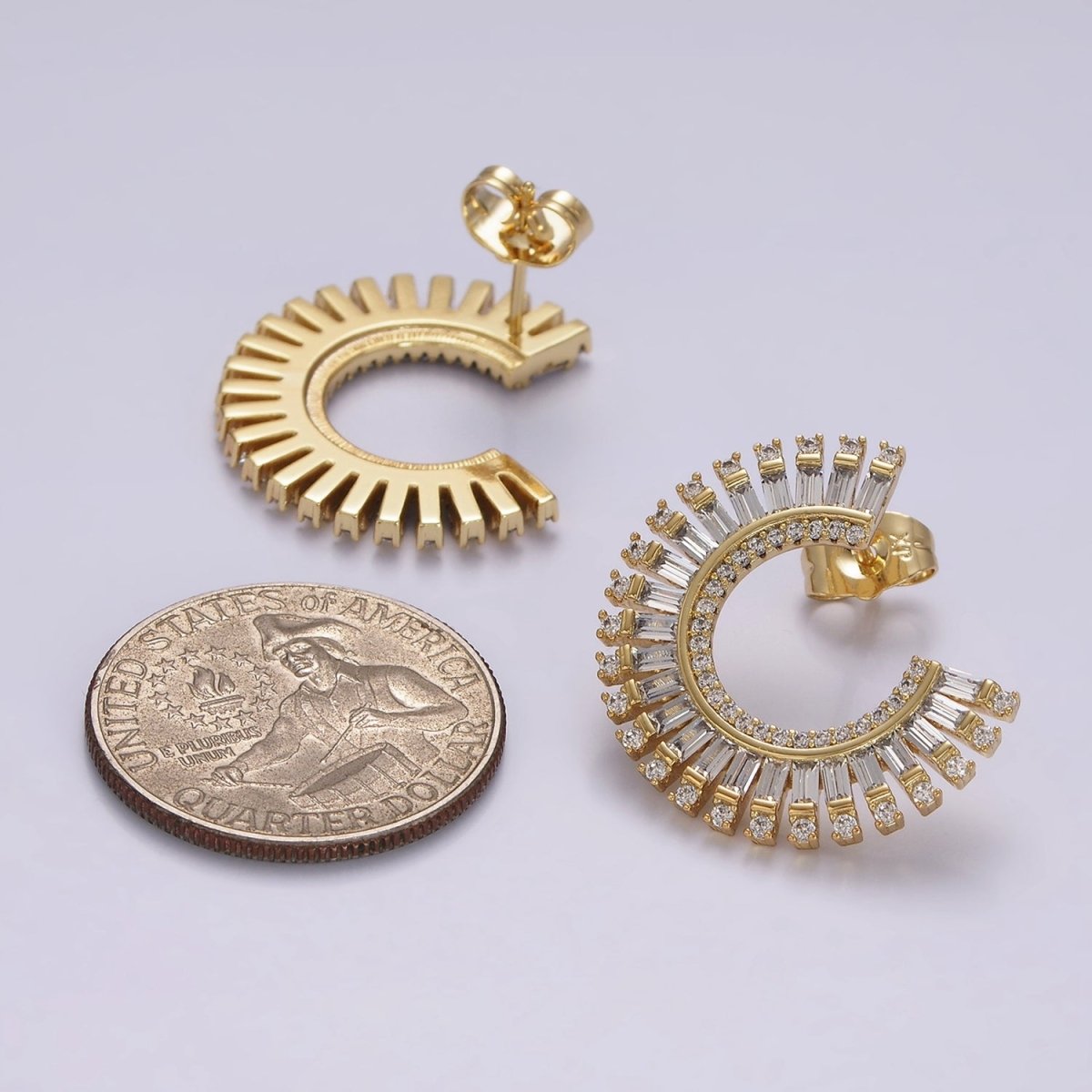 14K Gold Filled Clear CZ Micro Paved Baguette Circular Stud Earrings Set | AE403 - DLUXCA