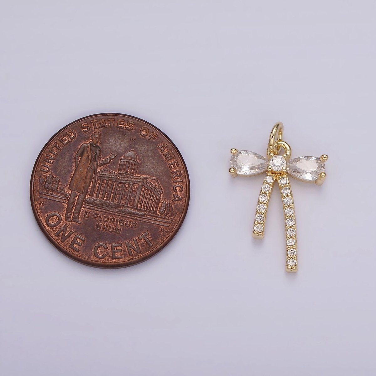 14K Gold Filled Clear CZ Micro Paved Ribbon Bow Add-On Charm | AG510 - DLUXCA