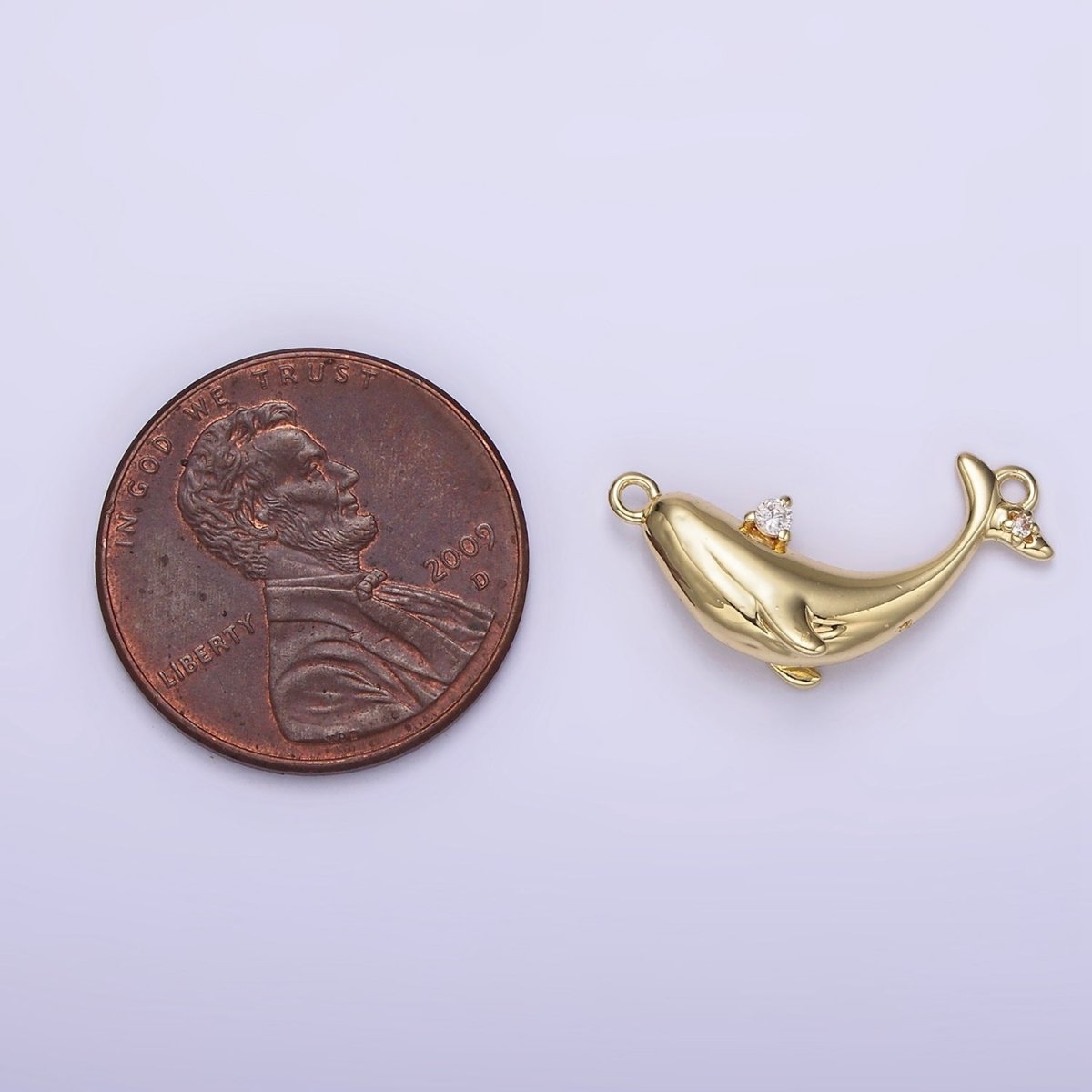 14K Gold Filled Clear CZ Micro Paved Whale Sea Animal Curved Connector | G-075 - DLUXCA
