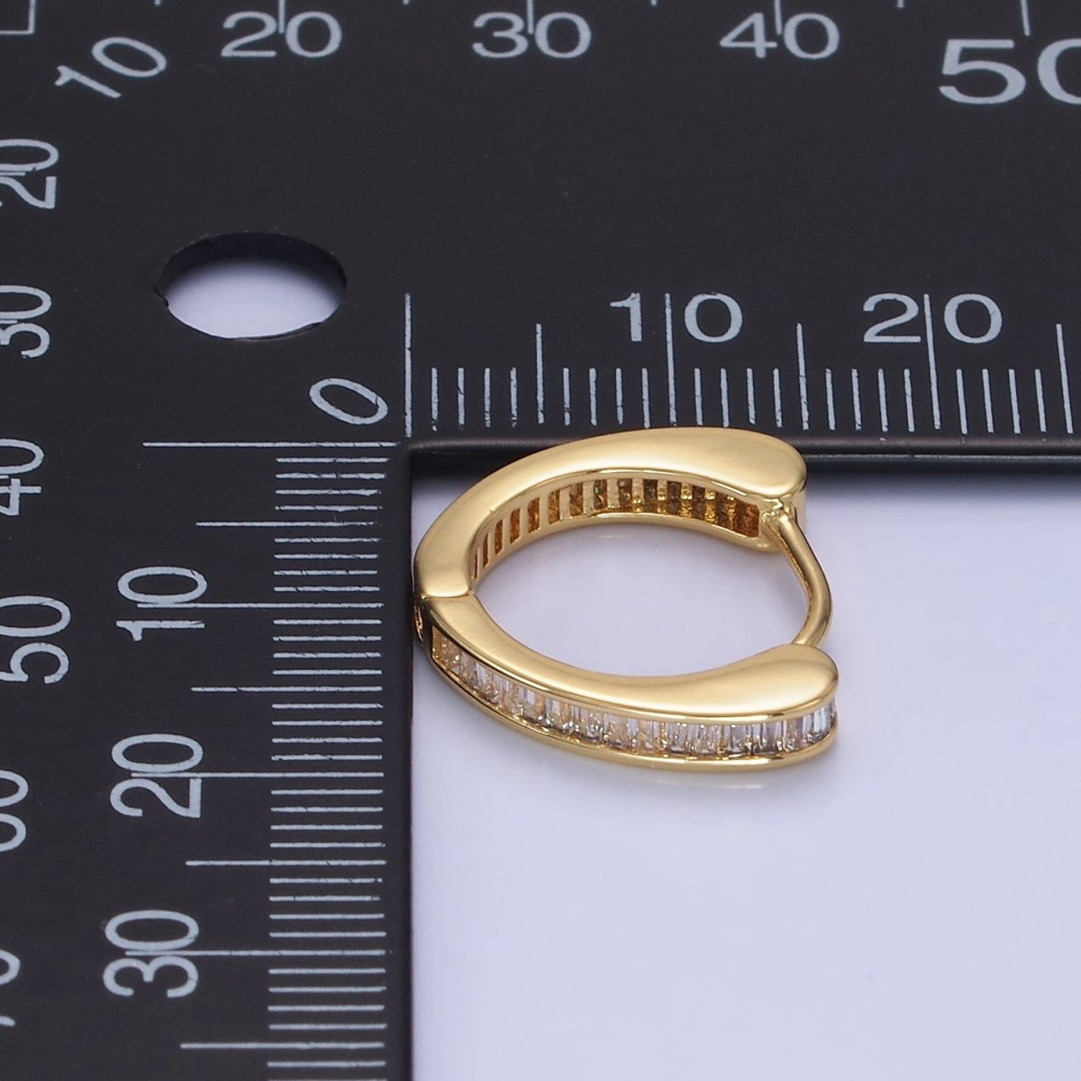 14K Gold Filled Clear CZ Mini Baguette Lined Huggie Earrings | AB1259 - DLUXCA