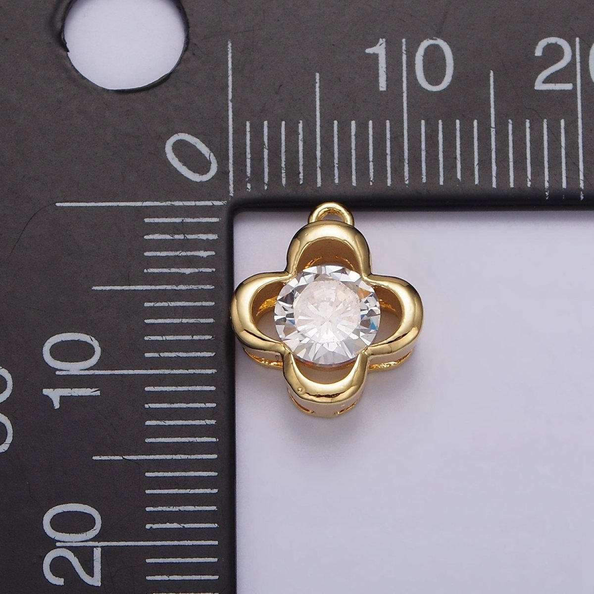 14K Gold Filled Clear CZ Open Clover Quatrefoil Bezel Charm | N950 - DLUXCA
