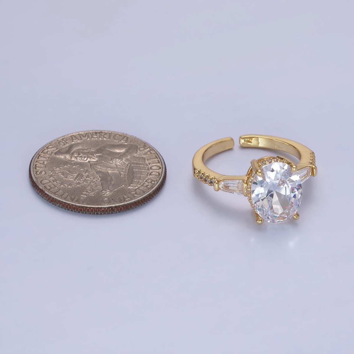 14K Gold Filled Clear CZ Oval Baguette Micro Paved Solitaire Ring | O1326 - DLUXCA