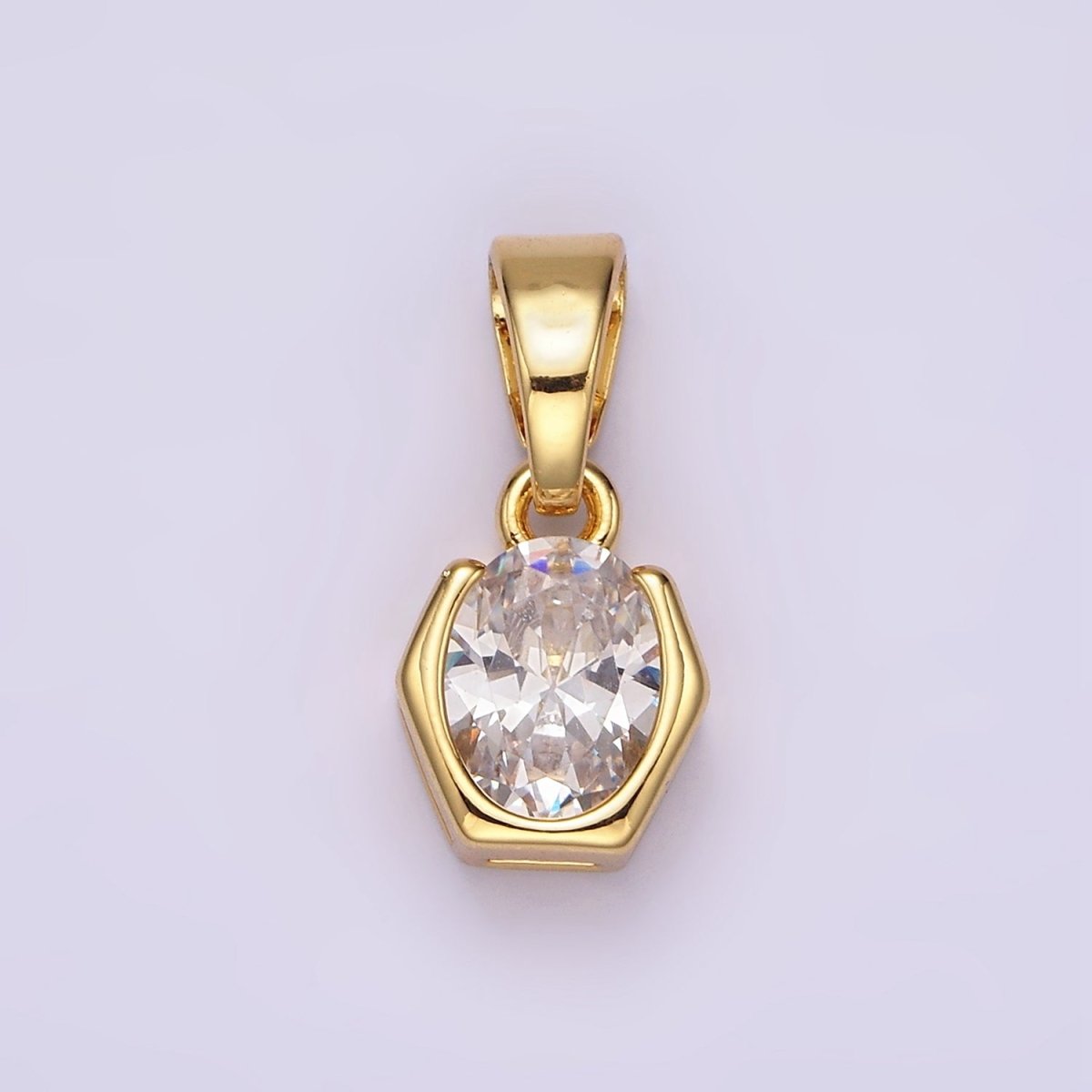 14K Gold Filled Clear CZ Oval Hexagon Open Bezel Pendant | AA1105 - DLUXCA