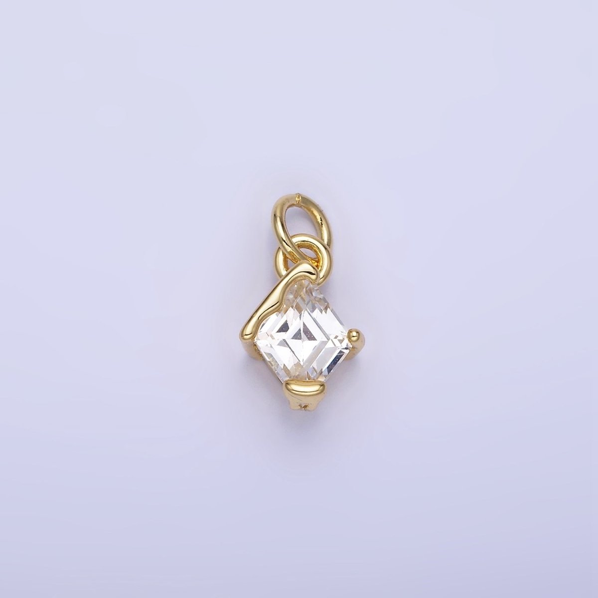 14K Gold Filled Clear CZ Rhombus Molten Mini Charm in Gold & Silver | W582 - DLUXCA