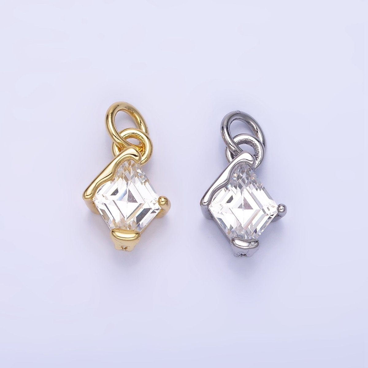 14K Gold Filled Clear CZ Rhombus Molten Mini Charm in Gold & Silver | W582 - DLUXCA