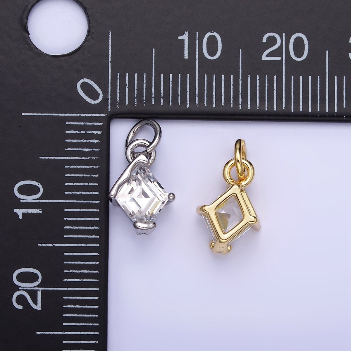14K Gold Filled Clear CZ Rhombus Molten Mini Charm in Gold & Silver | W582 - DLUXCA