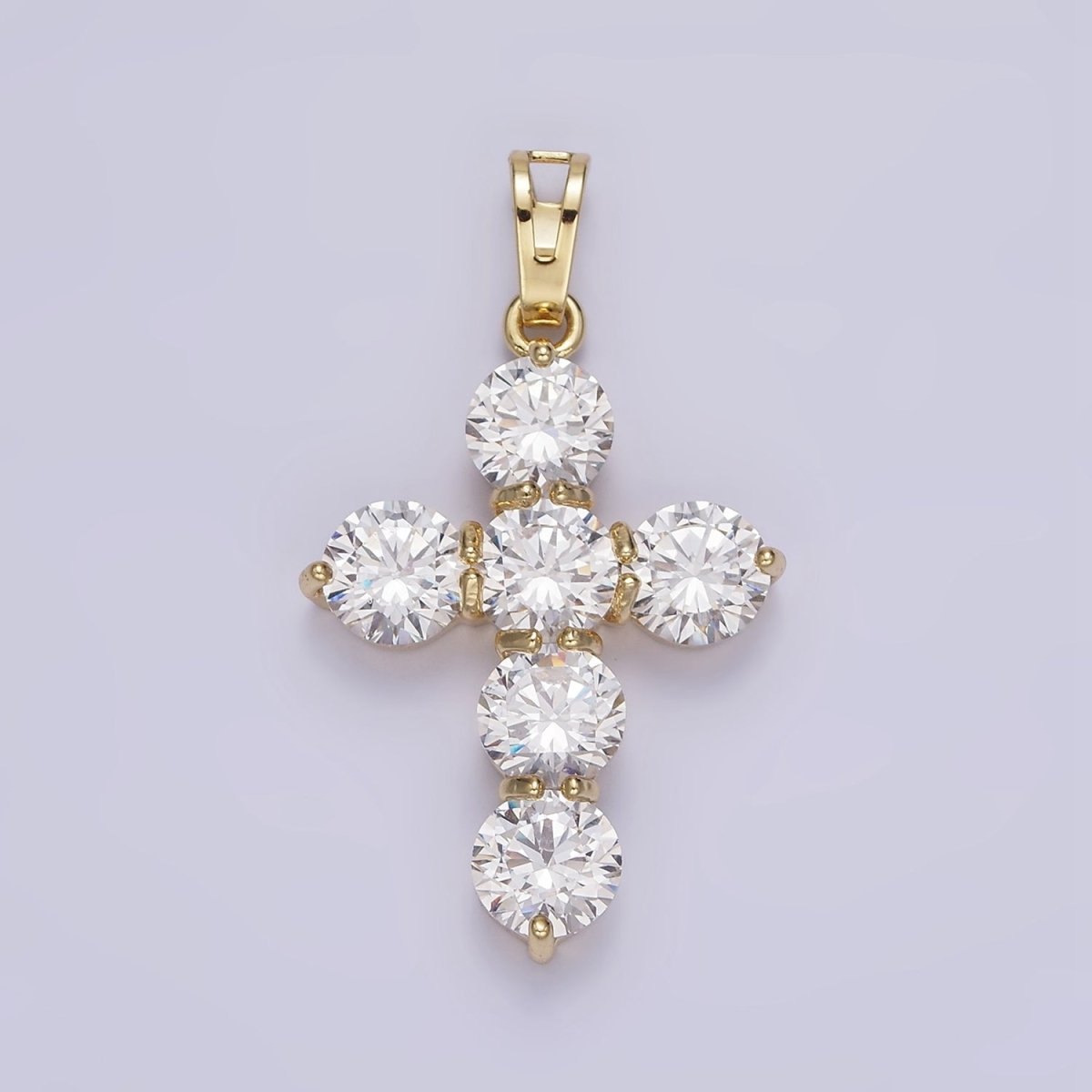 14K Gold Filled Clear CZ Round Lined Religious Cross Pendant in Gold & Silver | AA650 - DLUXCA