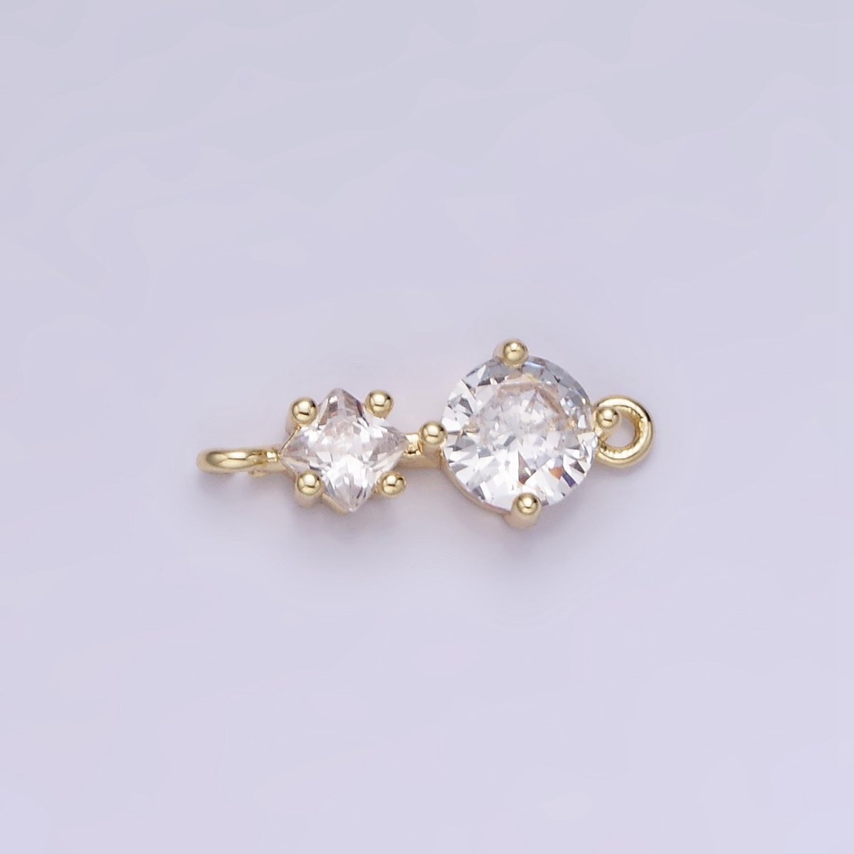 14K Gold Filled Clear CZ Round Rhombus Connector | G294 - DLUXCA