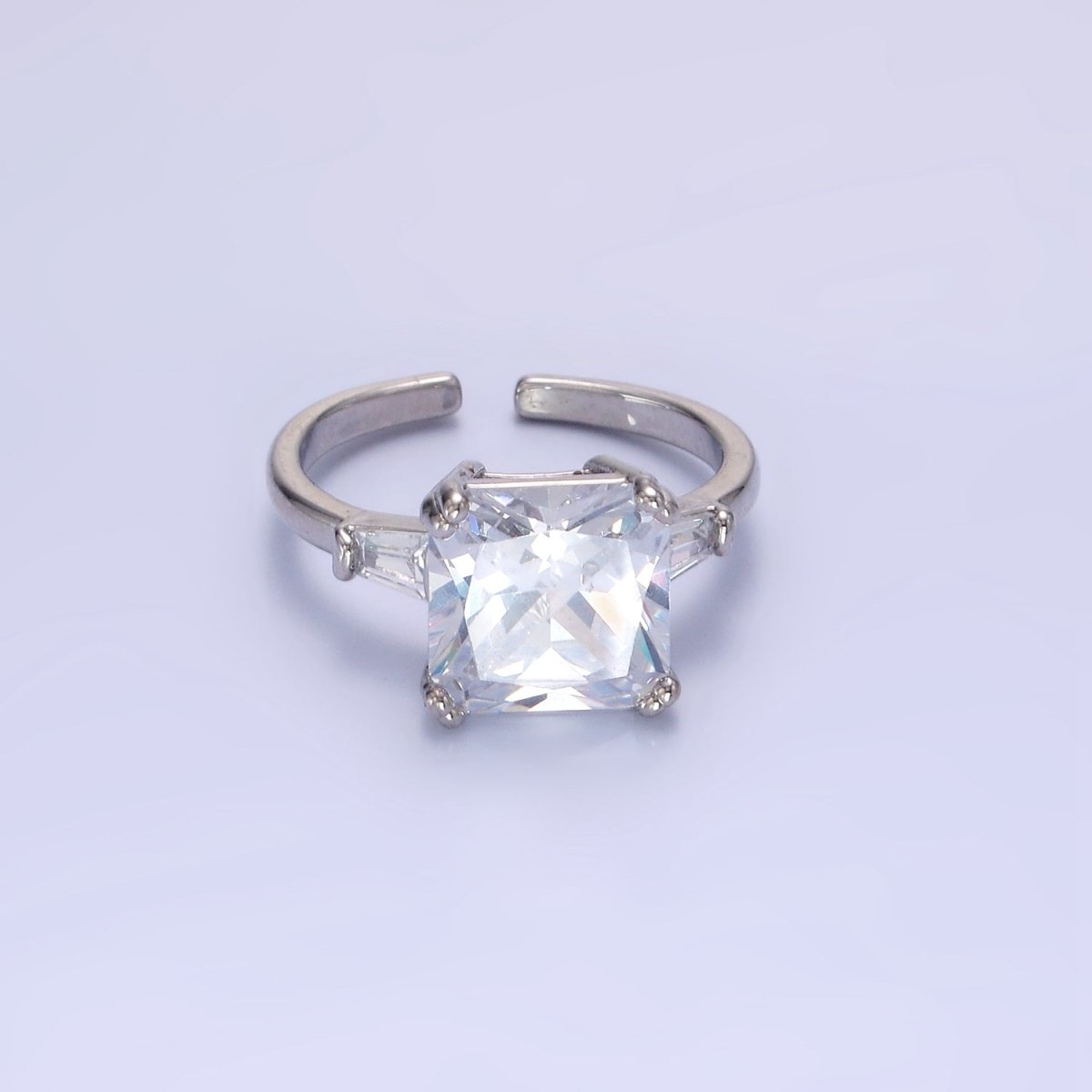 14K Gold Filled Clear CZ Square Baguette Solitaire Ring in Gold & Silver | O1324 O1325 - DLUXCA
