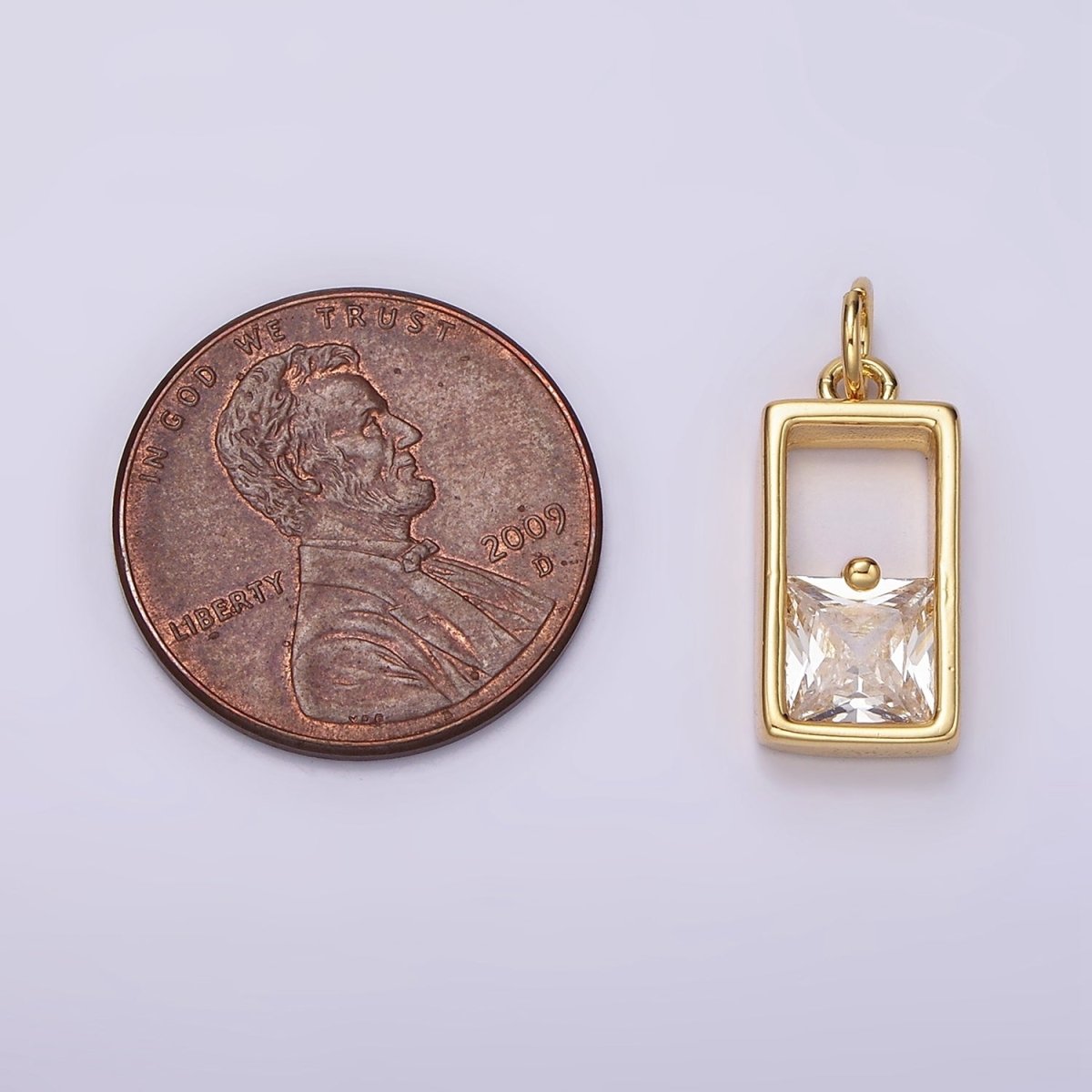 14K Gold Filled Clear CZ Square Open Rectangular Tag Charm | AC912 - DLUXCA