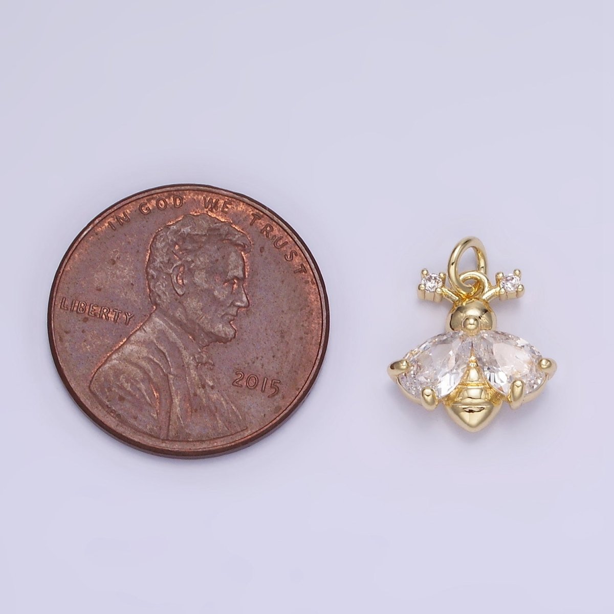 14K Gold Filled Clear CZ Teardrop Bumble Queen Bee Insect Animal Charm | AG731 - DLUXCA